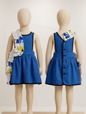 Hilda Henri Royal Blue Knit Top with White Ruffle